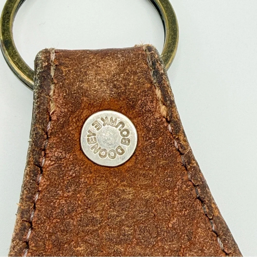 Vintage Dooney & Bourke All Weather Brown Leather Solid Brass Key Ring Key Chain